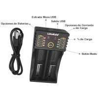 Cargador Dual para Baterias 3.7V 18650 LiitoKala Modelo Lii-202 con Transfomador 5V 2A