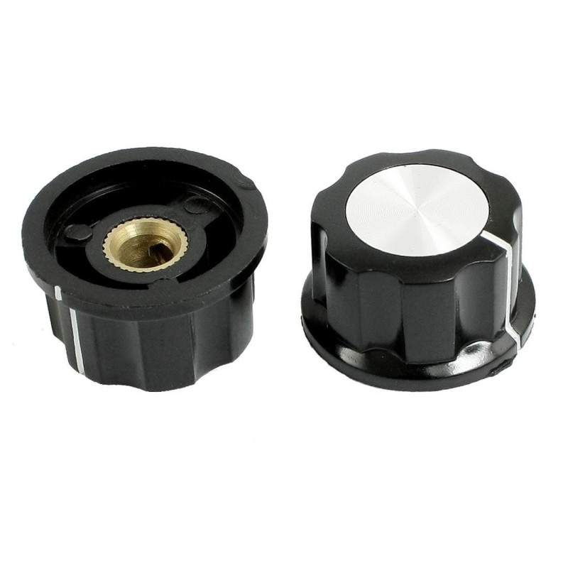 Perilla MF-A03 21mm Negra Plateada para Potenciómetro Encoder Rotatorio