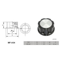 Perilla MF-A04 26mm Negra Plateada para Potenciómetro Encoder Rotatorio