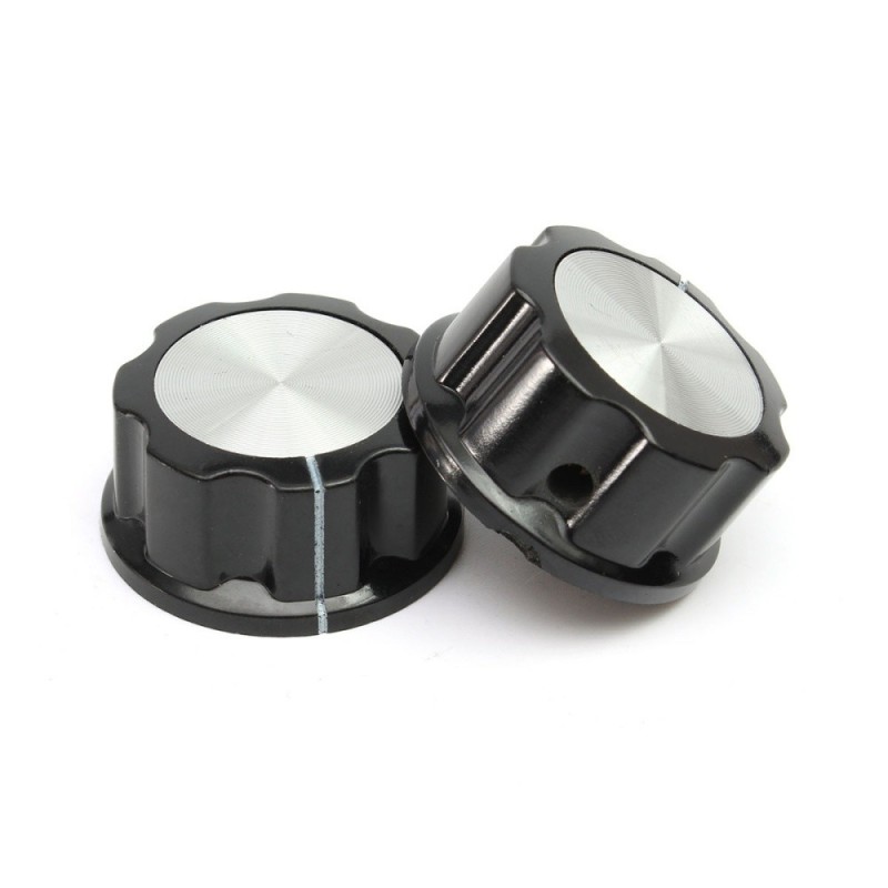 Perilla MF-A04 26mm Negra Plateada para Potenciómetro Encoder Rotatorio