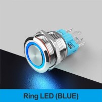 Pulsador 22mm 7A Metálico con Anillo Indicador de Luz LED 250V Colores