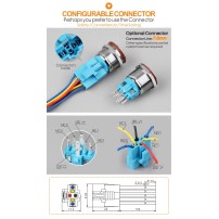 Pulsador 22mm 7A Metálico con Anillo Indicador de Luz LED 250V Colores