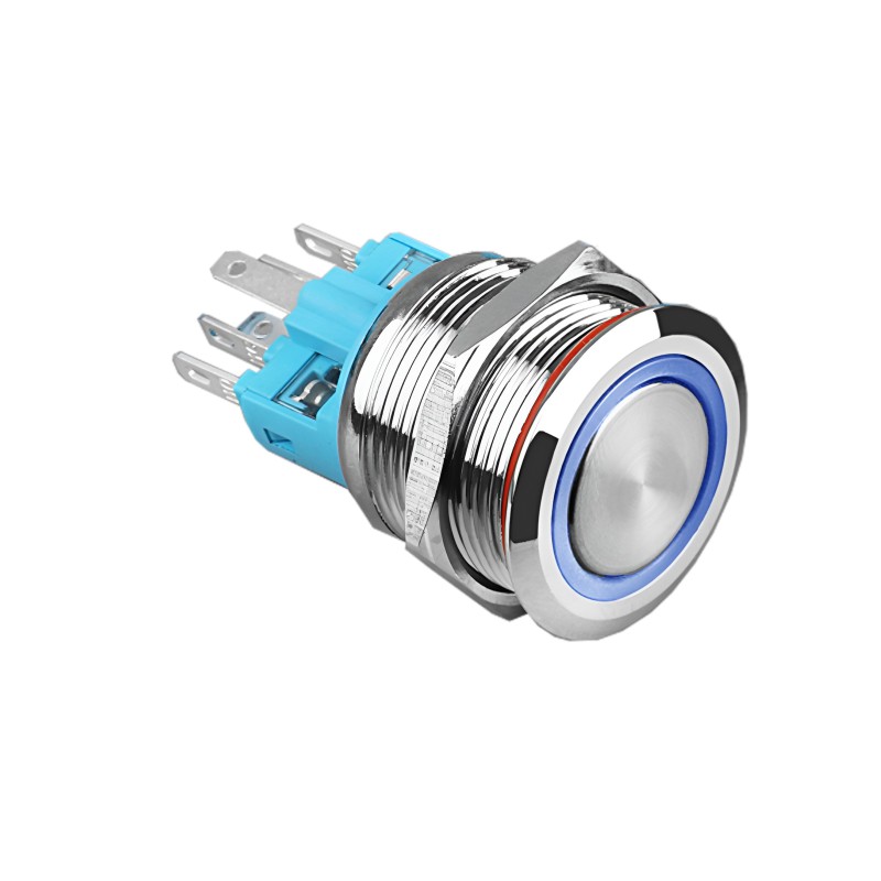 Pulsador 22mm 7A Metálico con Anillo Indicador de Luz LED 250V Colores