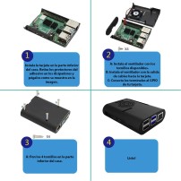 Caja Case Raspberry Pi 4 con Disipadores y Ventilador Color Negro Blanco y Transparente