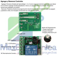 Módulo Relé RF 1 Canal 12V 433MHz con Control Remoto 2 Botones 3 Modos