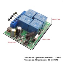 Módulo RF de 4 Relés 4CH con Control Remoto Alimentación 85 - 250VAC