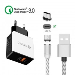 Cargador USB de Pared Quick Charger 3.0 18W 5V 3A con Cable USB C Magnético