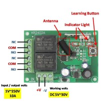 Módulo RF de 2 Relés con Control Remoto 2 Canales Alimentación 5 a 30VDC