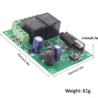 Módulo RF de 2 Relés con Control Remoto 2 Canales Alimentación 5 a 30VDC