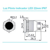 Luz Piloto Metal 22mm para Panel Colores IP65 220V con Bornes