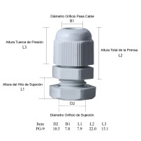 Prensa Estopa PG9 Pasador de Cable por Presión