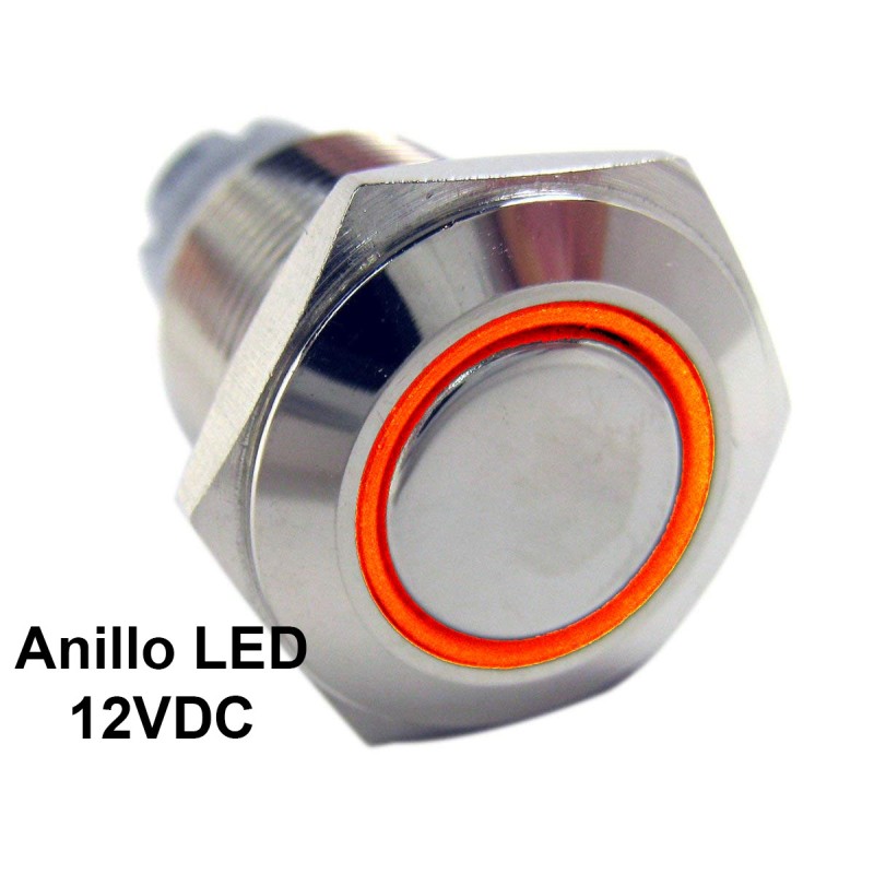 Pulsador 16mm Metálico con Anillo Indicador de Luz LED 12V Colores