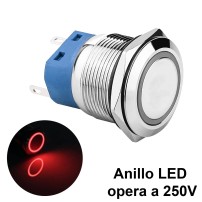 Interruptor 22mm 250V 5A Metálico con Anillo Indicador de Luz LED 250V Colores