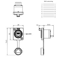 Conector RJ45 Hembra IP65 Impermeable para Panel Modelo A1018