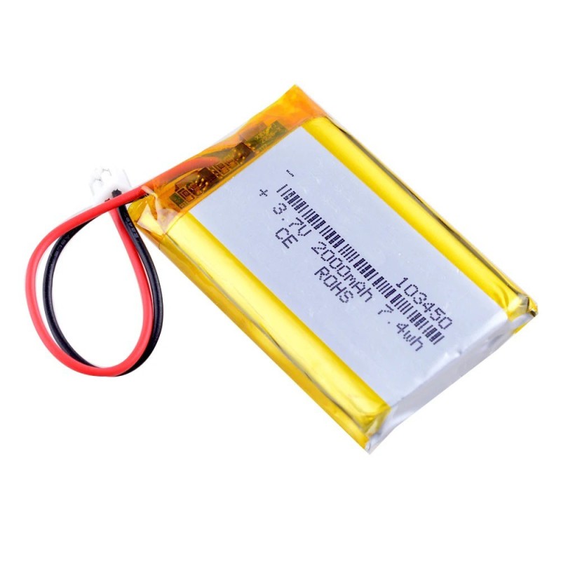 Batería Li-Po 3.7V 7.4Wh 2000mAh Modelo 103450 con Conector JST PH2.0