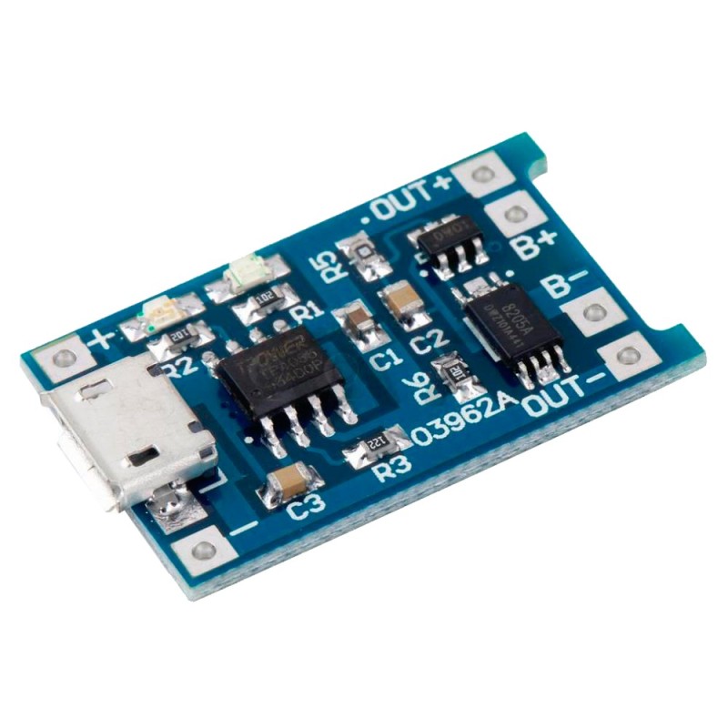 Módulo Cargador de Batería Li-ión LiPo Micro USB TP4056 con Salida de Respaldo