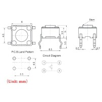 Pulsador Mini para PCB de 4 Pines Tamaño 6x6mm