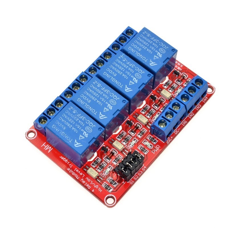 Módulo 4 Relés Optoacoplados TTL 5V Seleccionable Disparo en Alto o Bajo